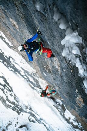 Mur de Pisciadù, Sella, Dolomites, Simon Gietl, Manuel Oberarzbacher - The first ascent of 'Hybrid' on Mur de Pisciadù in the Sella group of the Dolomites (Simon Gietl, Manuel Oberarzbacher 09,12/12/2024)